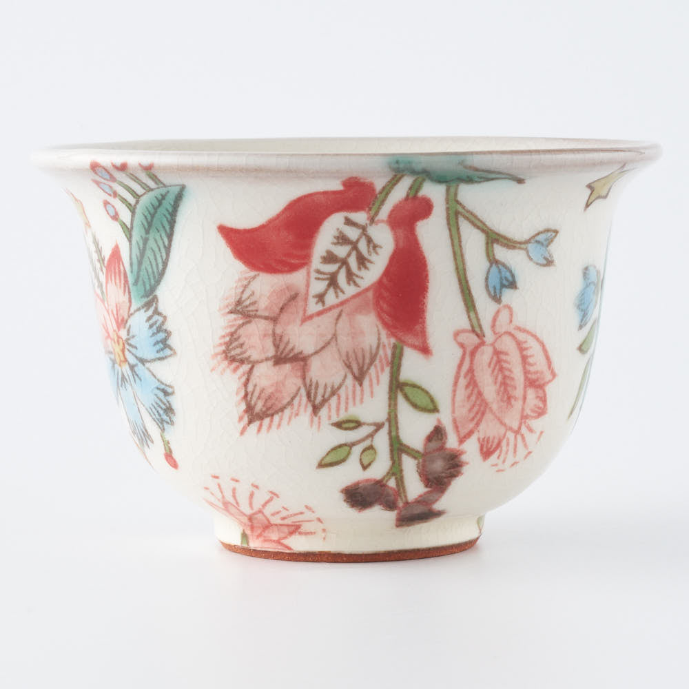 うつつ窯 作家 稲積佳谷 伝説の怪獣 湯呑み 花 赤 うつつ窯 作家 稲積佳谷 陶磁器作家もの