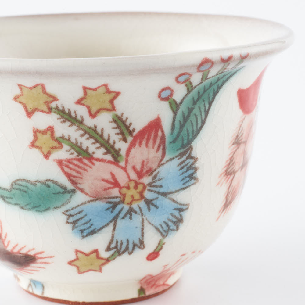 うつつ窯 作家 稲積佳谷 伝説の怪獣 湯呑み 花 赤 うつつ窯 作家 稲積佳谷 陶磁器作家もの