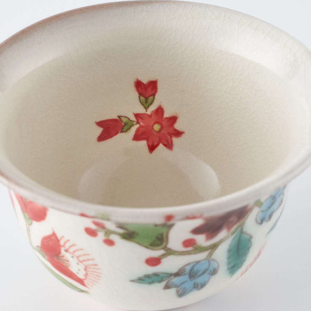 うつつ窯 作家 稲積佳谷 伝説の怪獣 湯呑み 花 赤 うつつ窯 作家 稲積佳谷 陶磁器作家もの