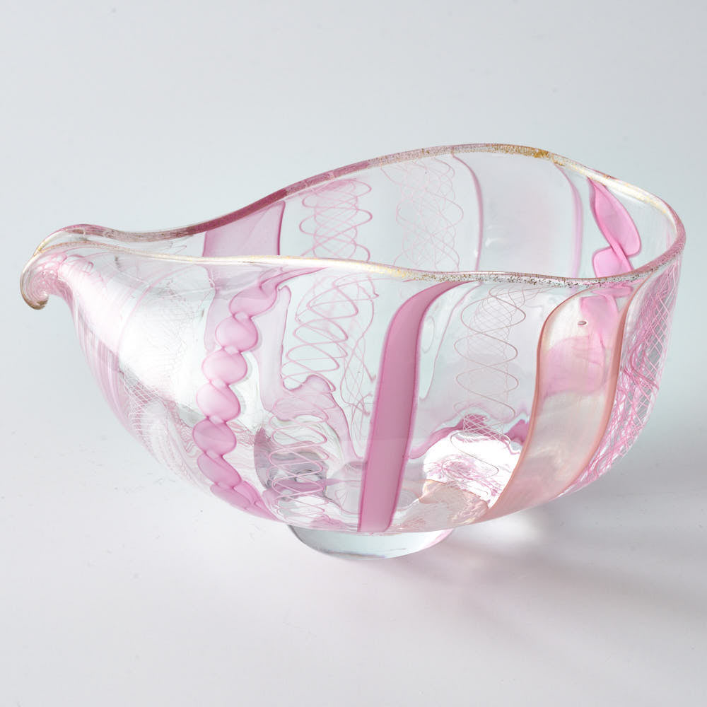 ガラス作家 北形槙子 彩色LACE lipped bowl(PK/WH) ガラス作家 北形槙子 ガラスもの
