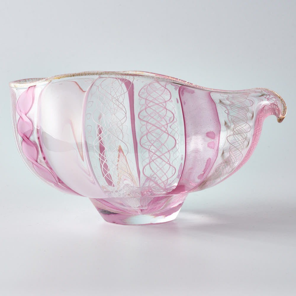 ガラス作家 北形槙子 彩色LACE lipped bowl(PK/WH) ガラス作家 北形槙子 ガラスもの