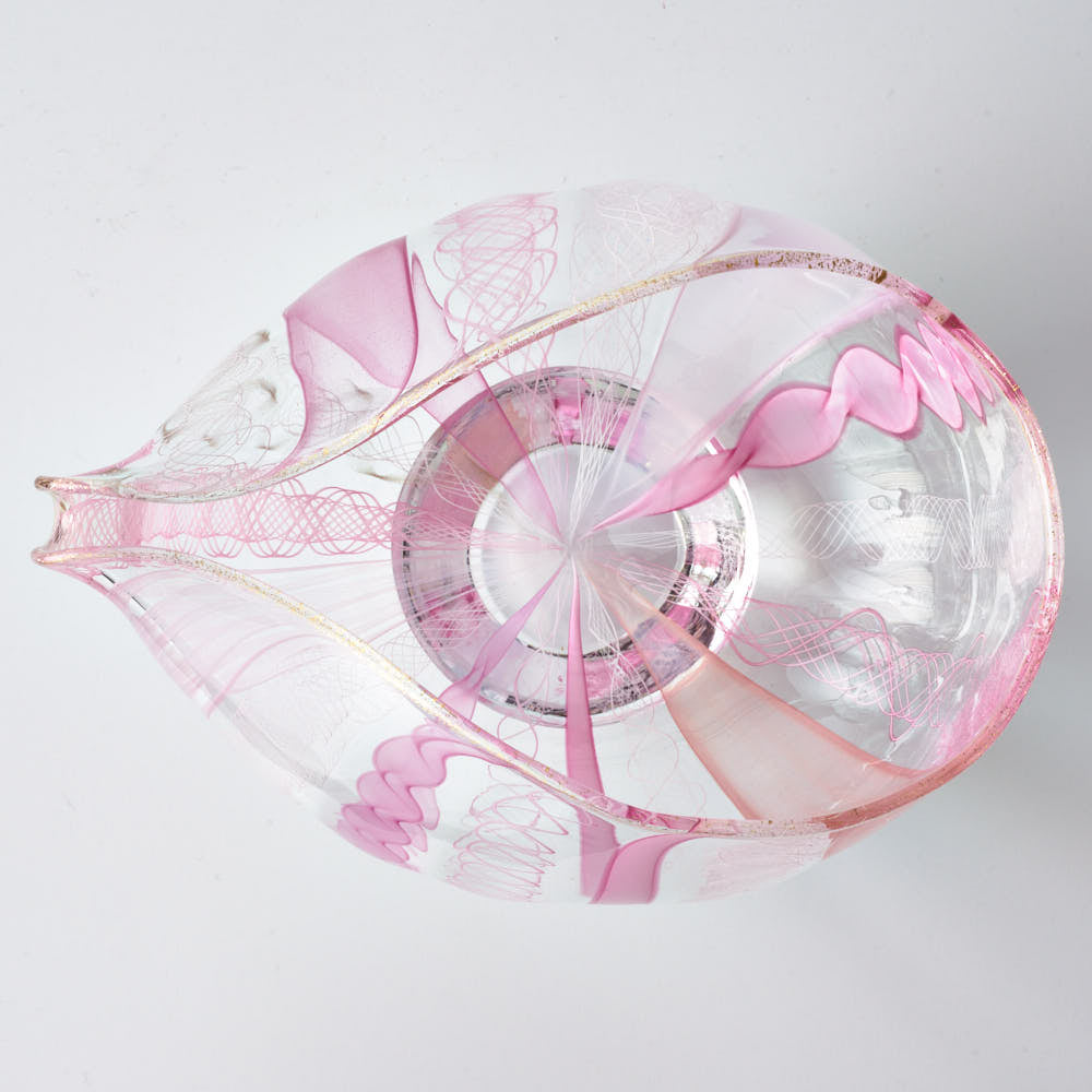 ガラス作家 北形槙子 彩色LACE lipped bowl(PK/WH) ガラス作家 北形槙子 ガラスもの