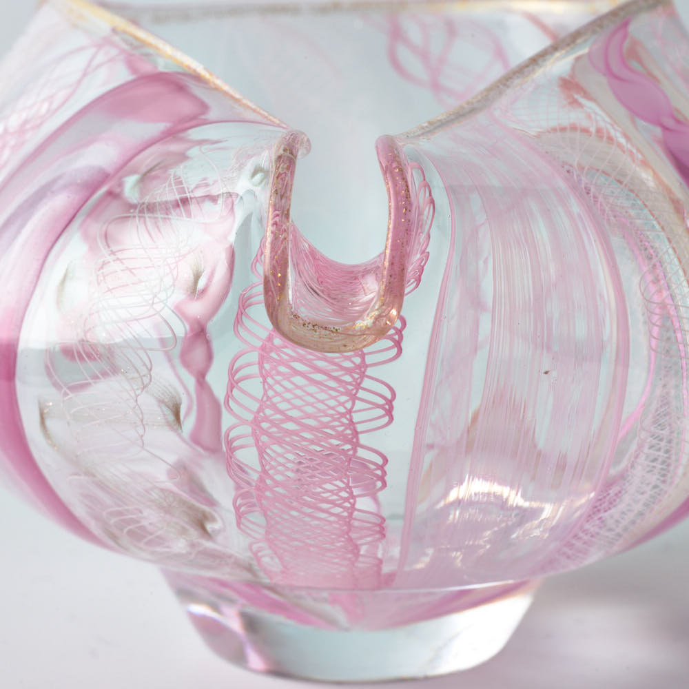 ガラス作家 北形槙子 彩色LACE lipped bowl(PK/WH) ガラス作家 北形槙子 ガラスもの