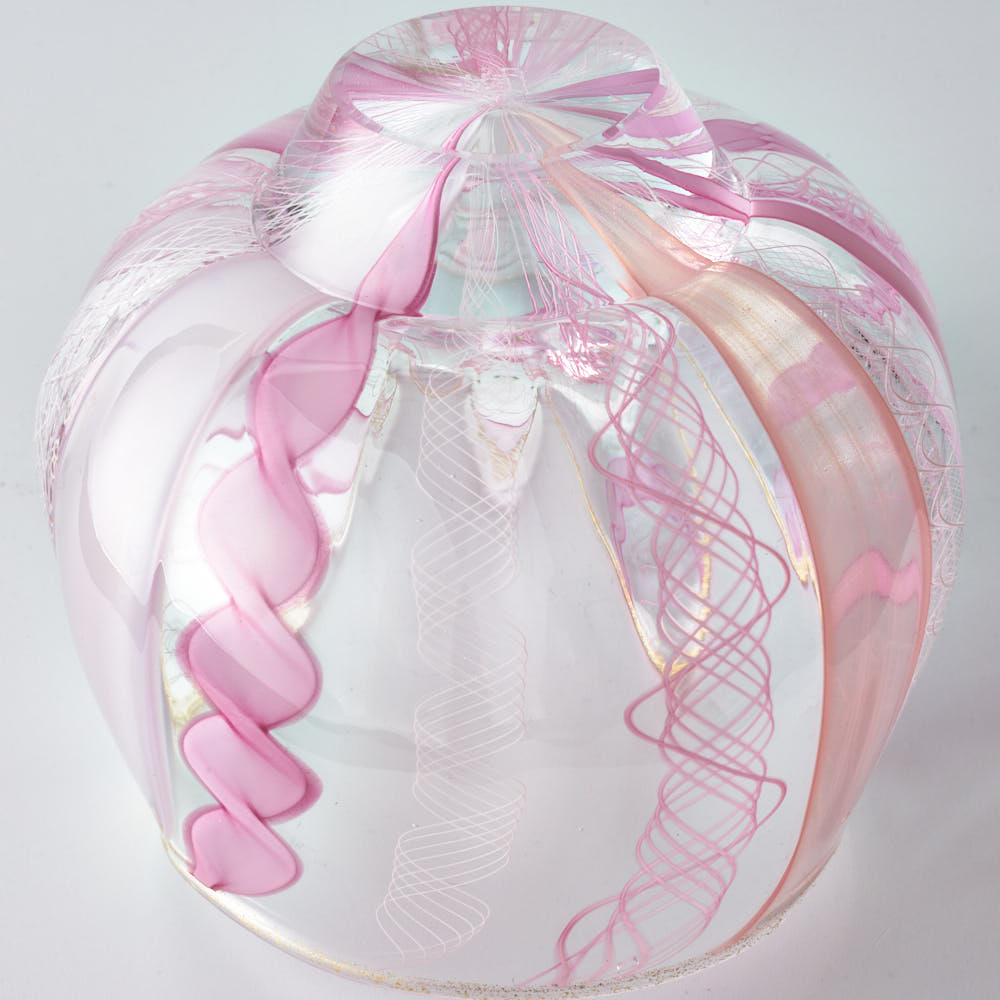 ガラス作家 北形槙子 彩色LACE lipped bowl(PK/WH) ガラス作家 北形槙子 ガラスもの