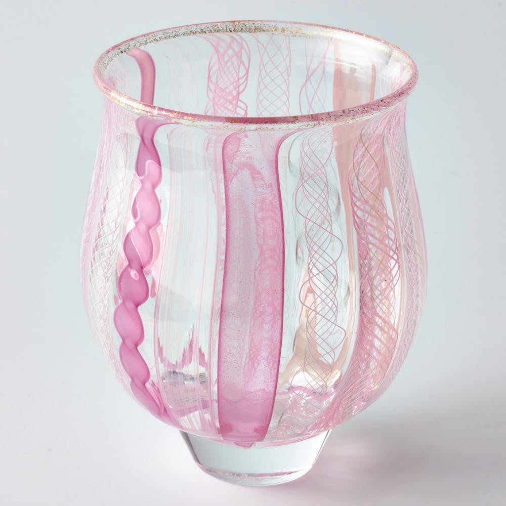 ガラス作家 北形槙子 彩色LACE sake cup(PK/WH) ガラス作家 北形槙子 ガラスもの