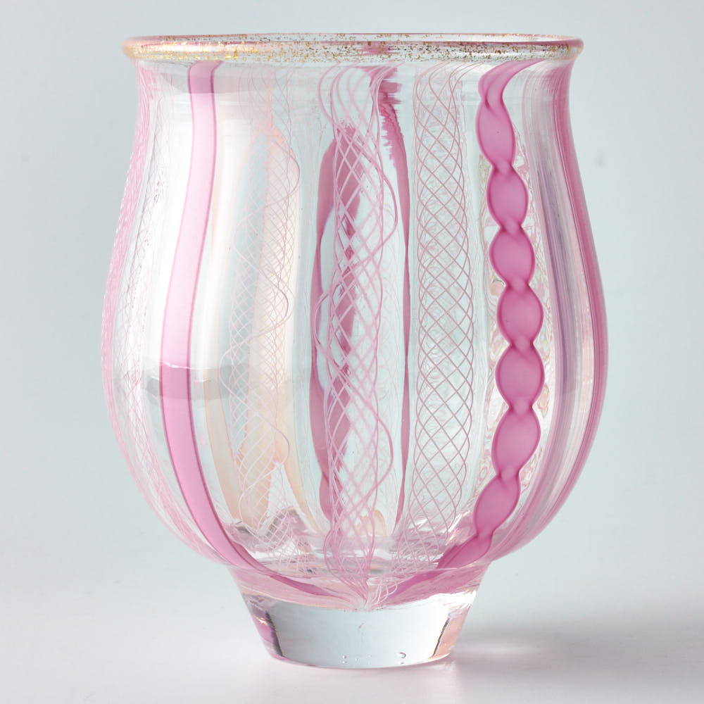 ガラス作家 北形槙子 彩色LACE sake cup(PK/WH) ガラス作家 北形槙子 ガラスもの