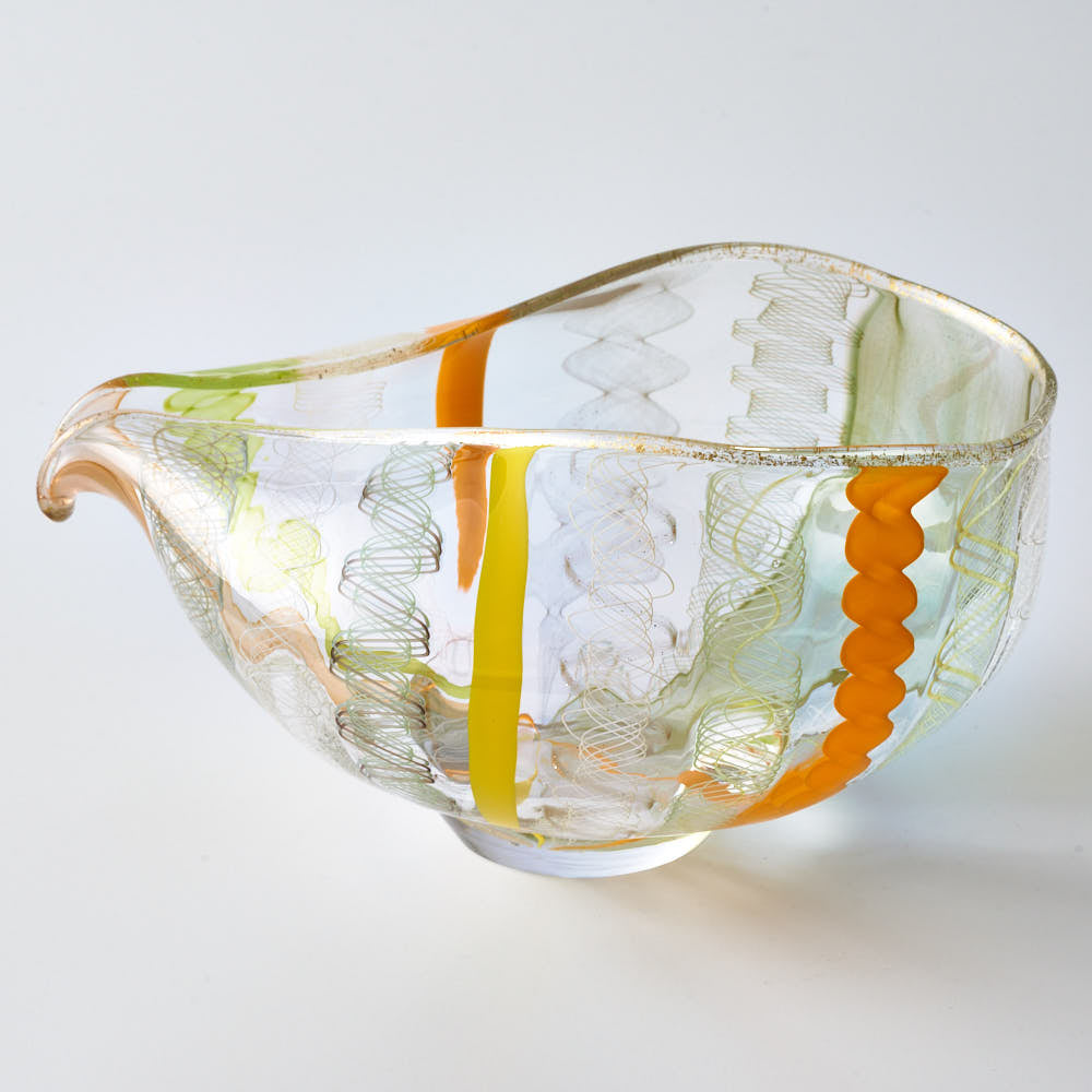 ガラス作家 北形槙子 彩色LACE lipped bowl(LGR×YL/WH) ガラス作家 北形槙子 ガラスもの