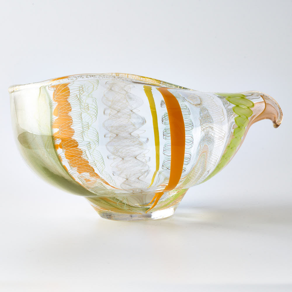 ガラス作家 北形槙子 彩色LACE lipped bowl(LGR×YL/WH) ガラス作家 北形槙子 ガラスもの