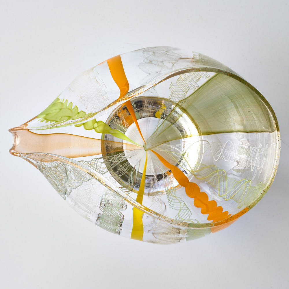 ガラス作家 北形槙子 彩色LACE lipped bowl(LGR×YL/WH) ガラス作家 北形槙子 ガラスもの