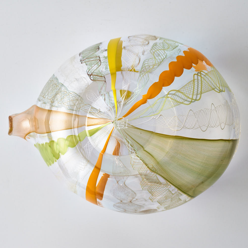 ガラス作家 北形槙子 彩色LACE lipped bowl(LGR×YL/WH) ガラス作家 北形槙子 ガラスもの