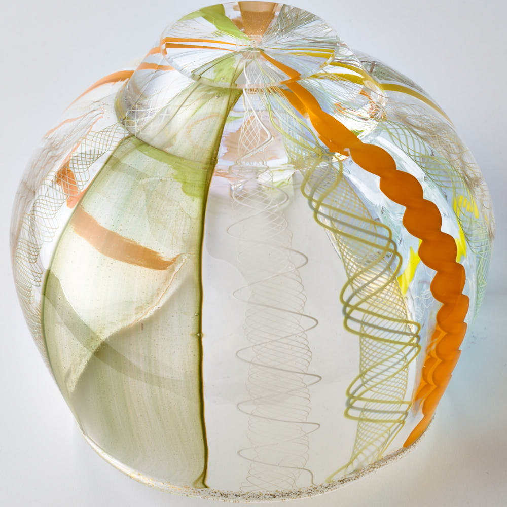 ガラス作家 北形槙子 彩色LACE lipped bowl(LGR×YL/WH) ガラス作家 北形槙子 ガラスもの