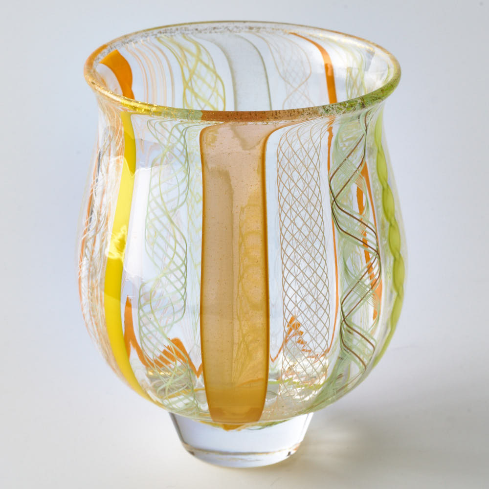ガラス作家 北形槙子 彩色LACE sake cup(LGR×YL/WH) ガラス作家 北形槙子 ガラスもの