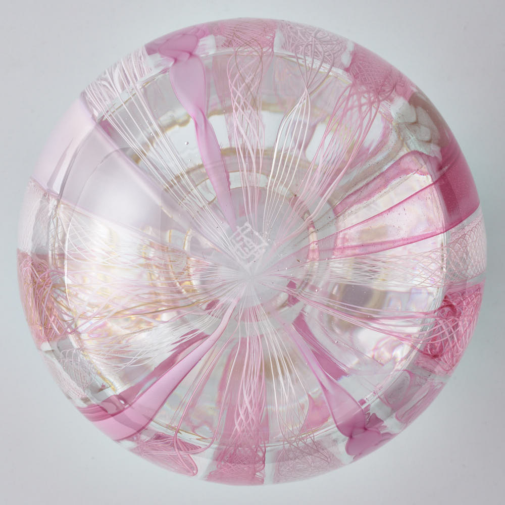 ガラス作家 北形槙子 彩色LACE round vase(PK/WH) ガラス作家 北形槙子 ガラスもの