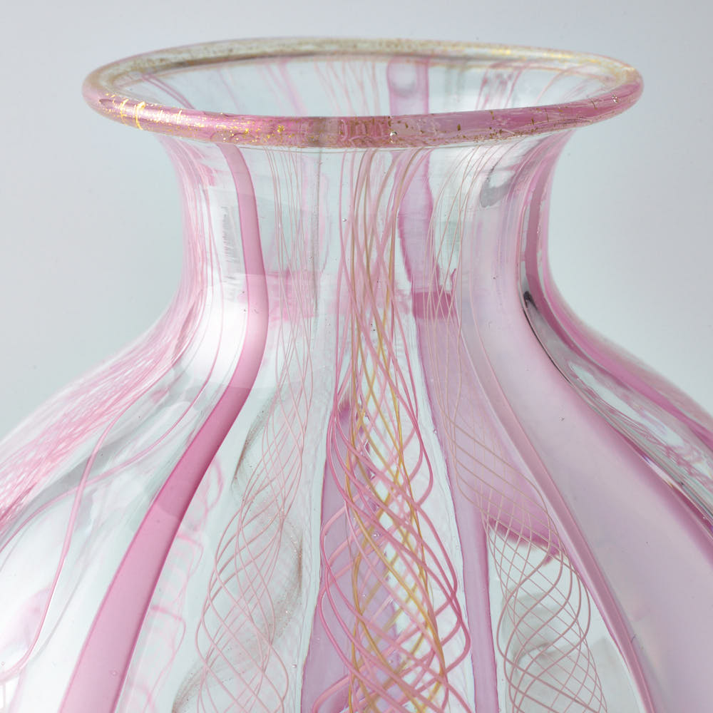 ガラス作家 北形槙子 彩色LACE round vase(PK/WH) ガラス作家 北形槙子 ガラスもの