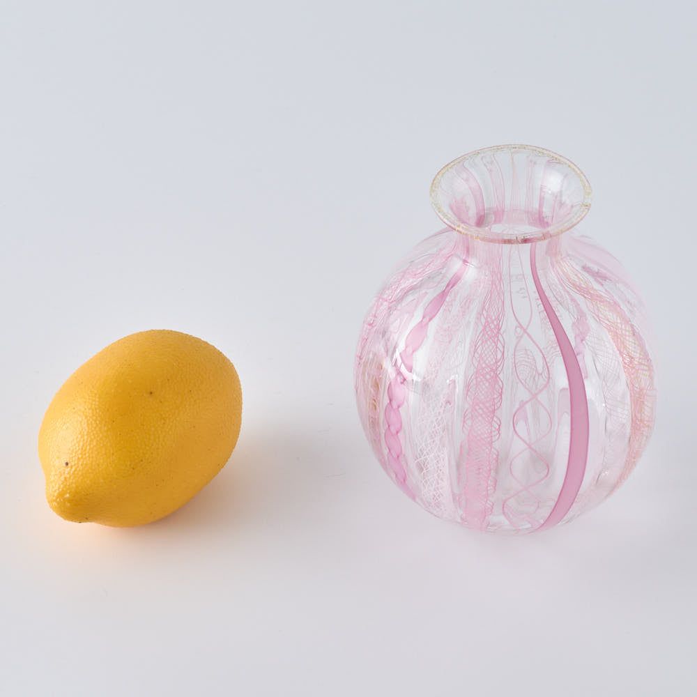 ガラス作家 北形槙子 彩色LACE round vase(PK/WH) ガラス作家 北形槙子 ガラスもの