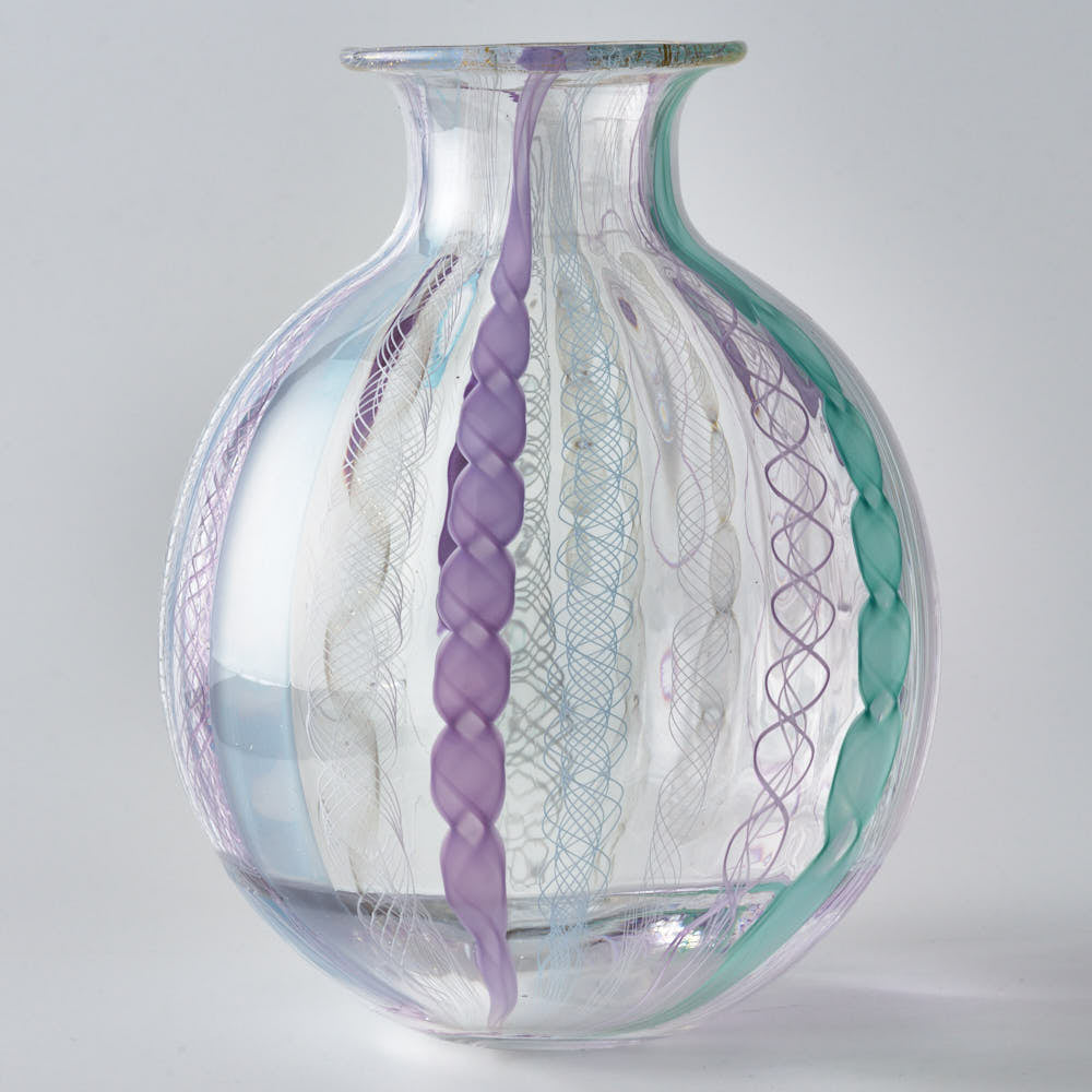 ガラス作家 北形槙子 彩色LACE round vase(LBL×PL/WH)