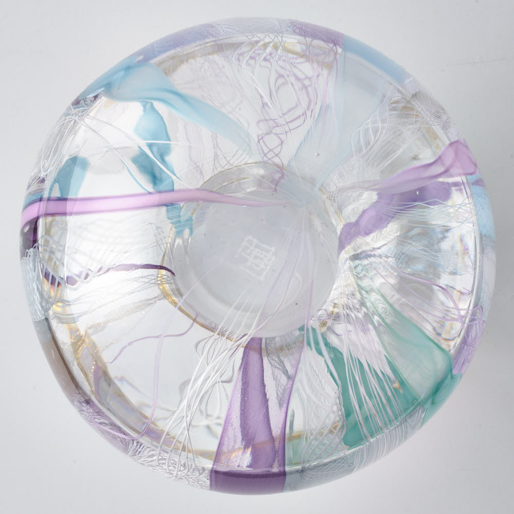 ガラス作家 北形槙子 彩色LACE round vase(LBL×PL/WH)