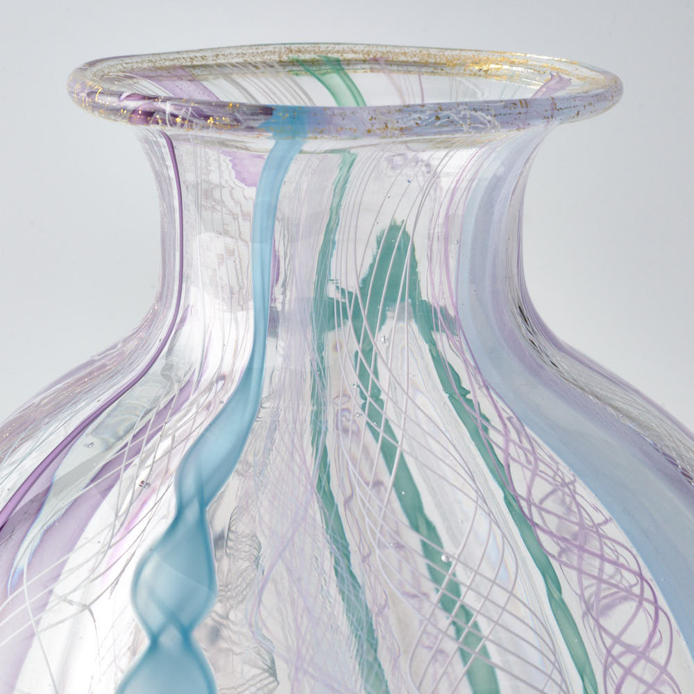 ガラス作家 北形槙子 彩色LACE round vase(LBL×PL/WH)