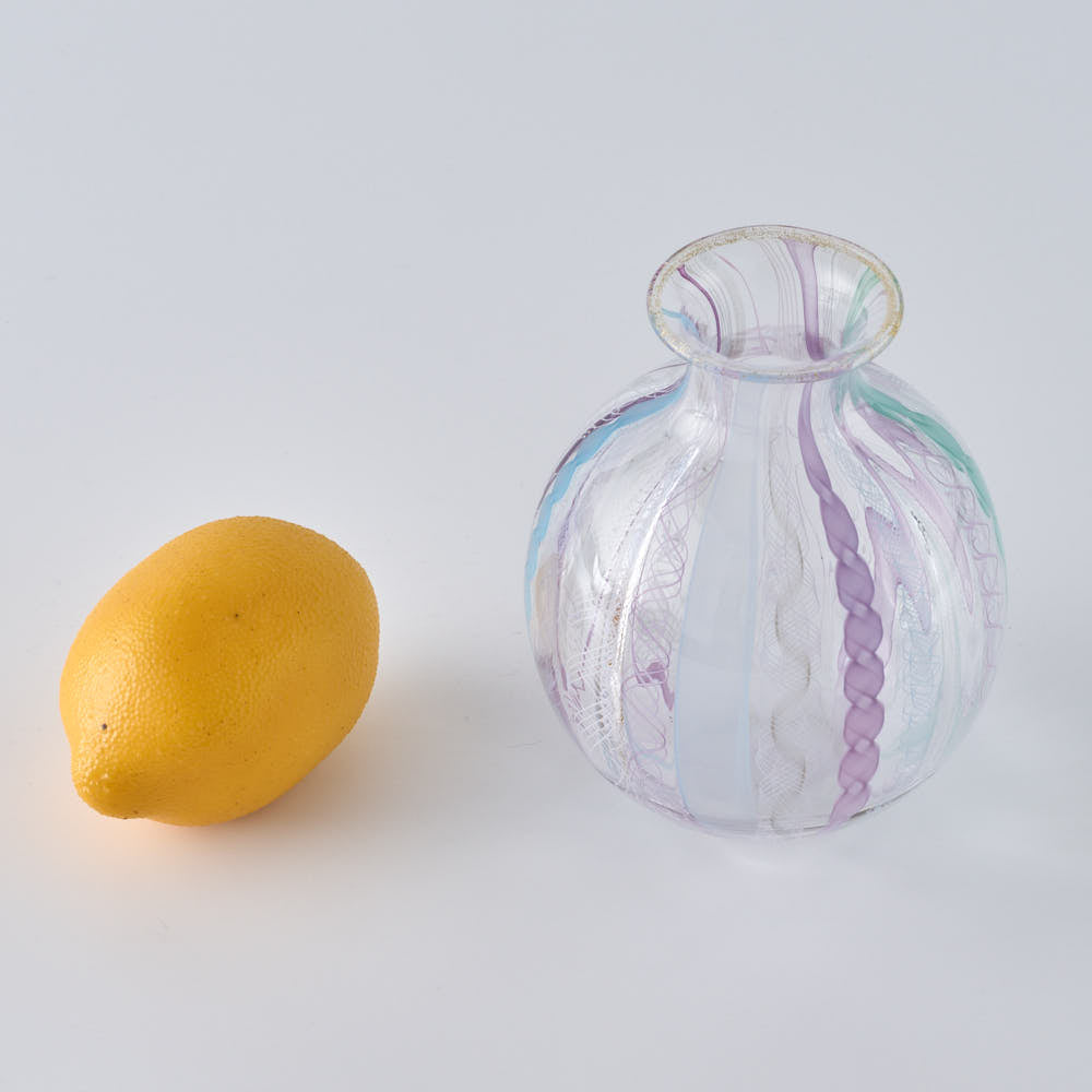 ガラス作家 北形槙子 彩色LACE round vase(LBL×PL/WH)