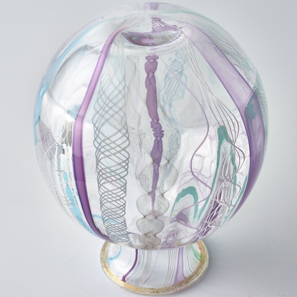 ガラス作家 北形槙子 彩色LACE round vase(LBL×PL/WH)