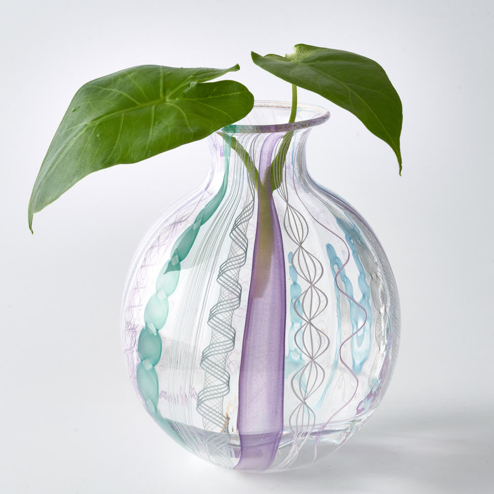 ガラス作家 北形槙子 彩色LACE round vase(LBL×PL/WH)