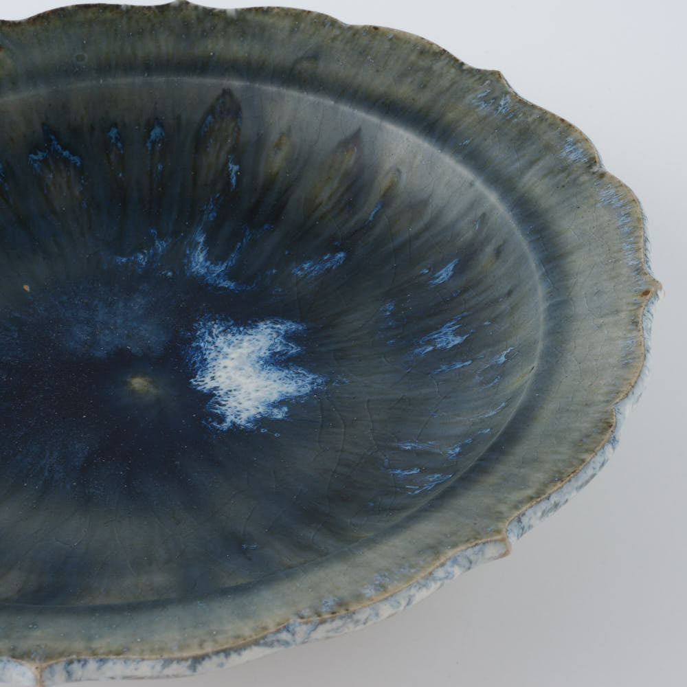 作家 村澤享 青灰釉稜花皿 作家 村澤享 陶磁器作家もの