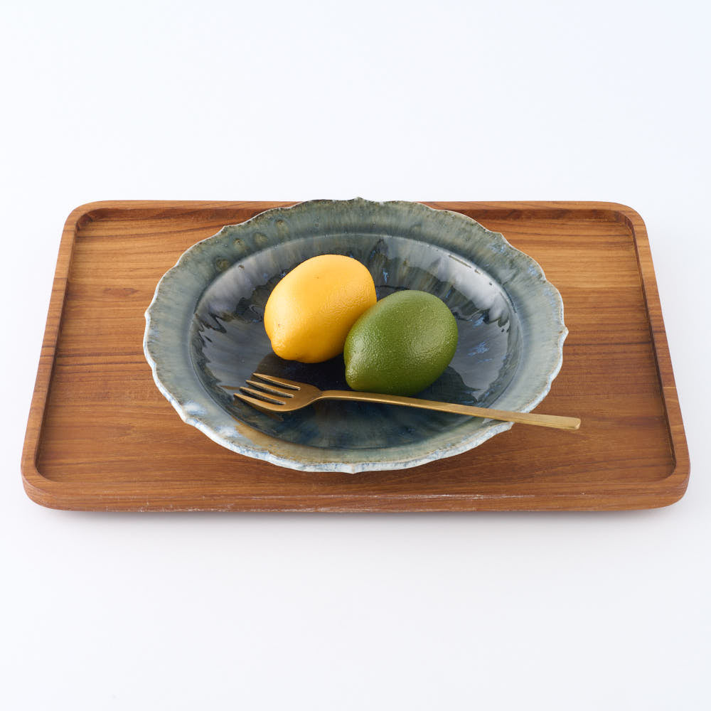 作家 村澤享 青灰釉稜花皿 作家 村澤享 陶磁器作家もの