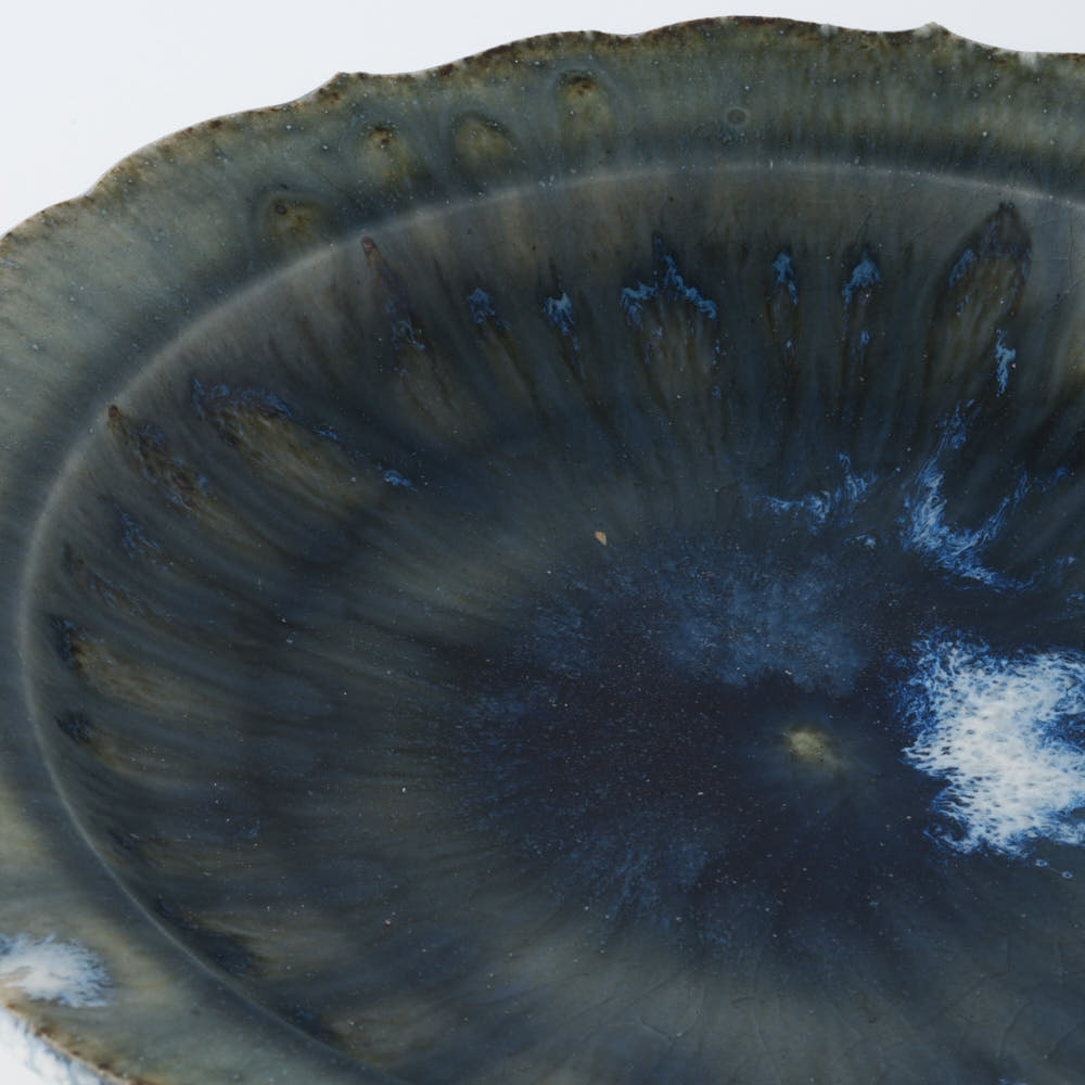 作家 村澤享 青灰釉稜花皿 作家 村澤享 陶磁器作家もの