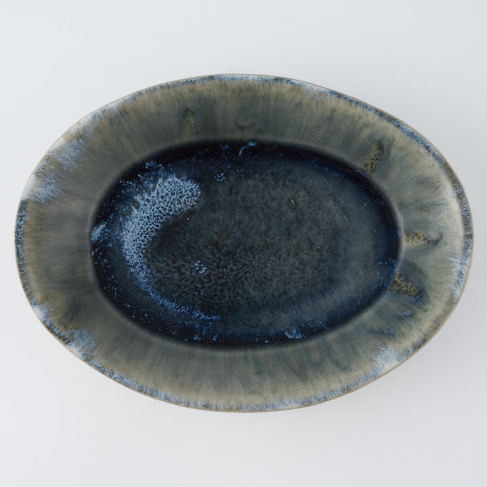 作家 村澤享 青灰釉楕円鉢 作家 村澤享 陶磁器作家もの