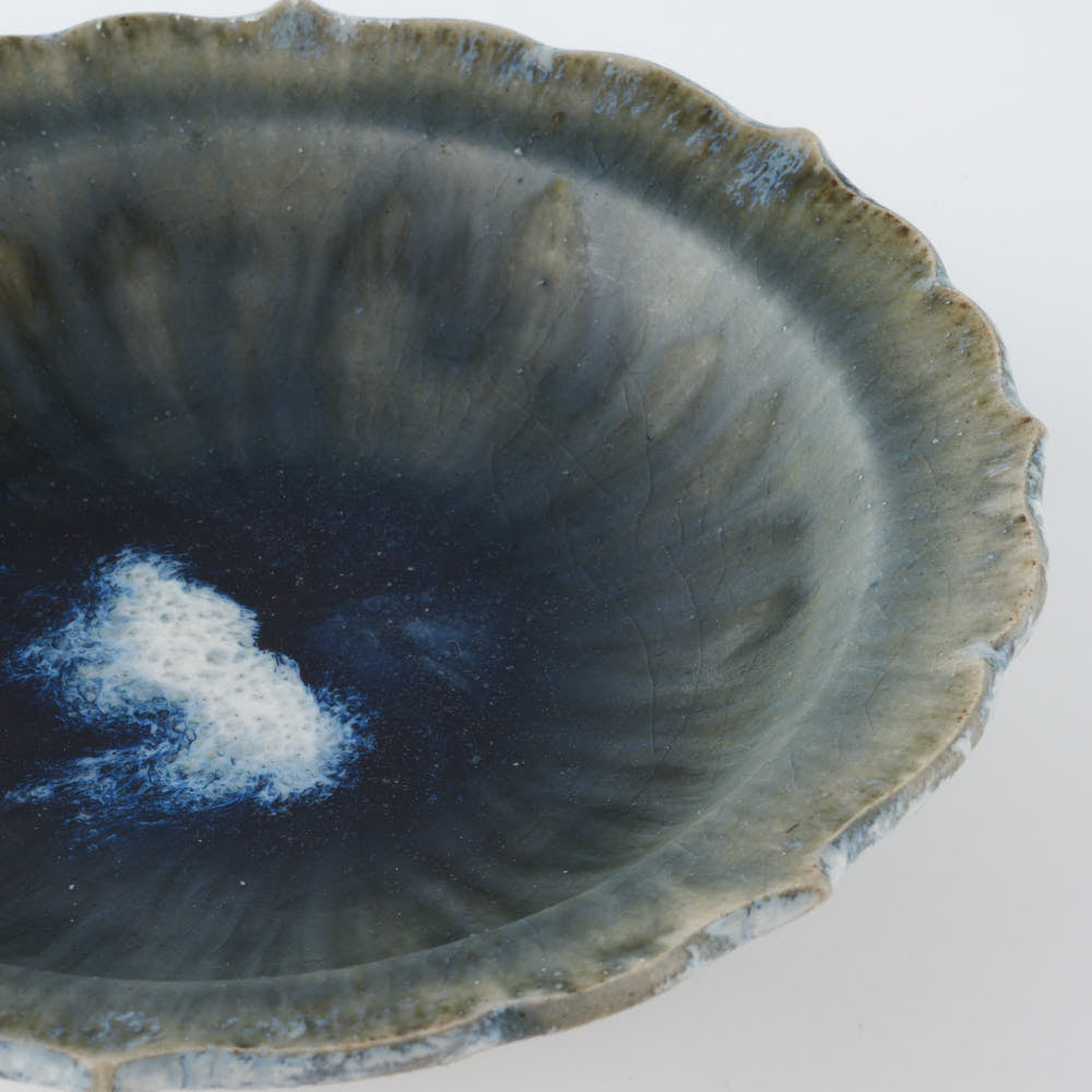 作家 村澤享 青灰釉稜花小皿 作家 村澤享 陶磁器作家もの