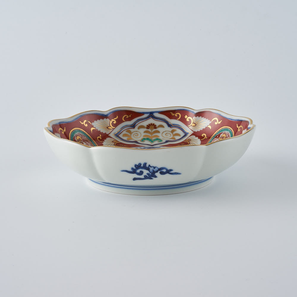 波佐三焼、林九郎作　小鉢5客 プレート｜18.5cm｜菊割銀小花｜磁器｜林九郎窯｜波佐見焼｜和