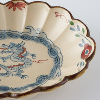 作家 大場紀穂子 龍の輪花楕円小鉢(染錦)