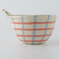 作家 島田文 チェックマどんぶり ピンク×青