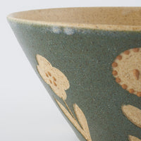 作家 田中遼馬 深めボウル160mm/花ペンギン/フォレストグリーン 苔色工房 陶磁器作家もの