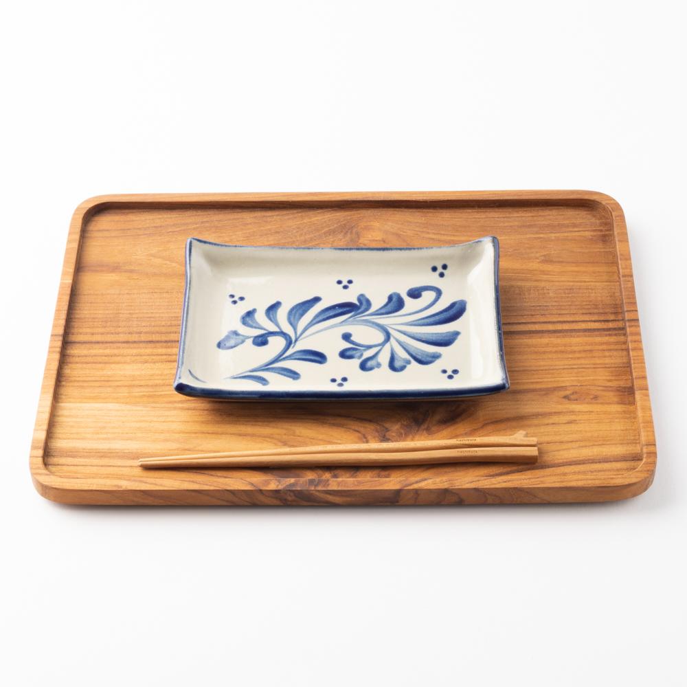 やちむん 陶眞窯 長角皿(13×20) 染付 コバルト唐草 やちむん 陶眞窯 やちむん