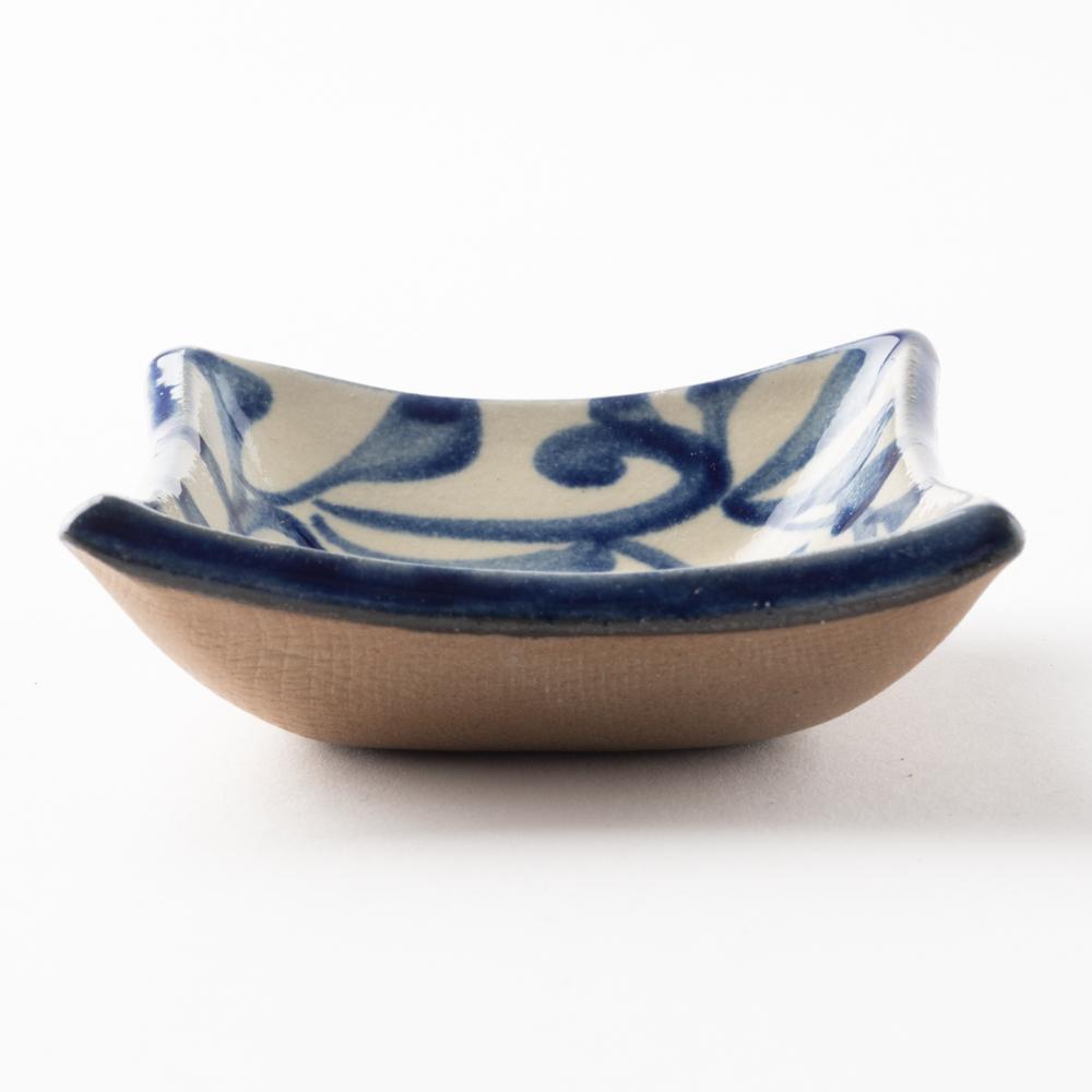 やちむん 陶眞窯 四角皿(8.5cm) コバルト唐草 やちむん 陶眞窯 やちむん