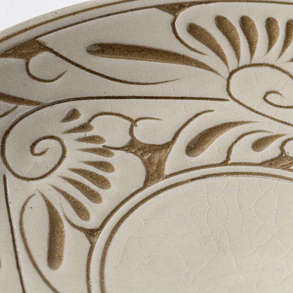 やちむん 育陶園 唐草線彫 5寸皿 白唐草 やちむん 育陶園 やちむん