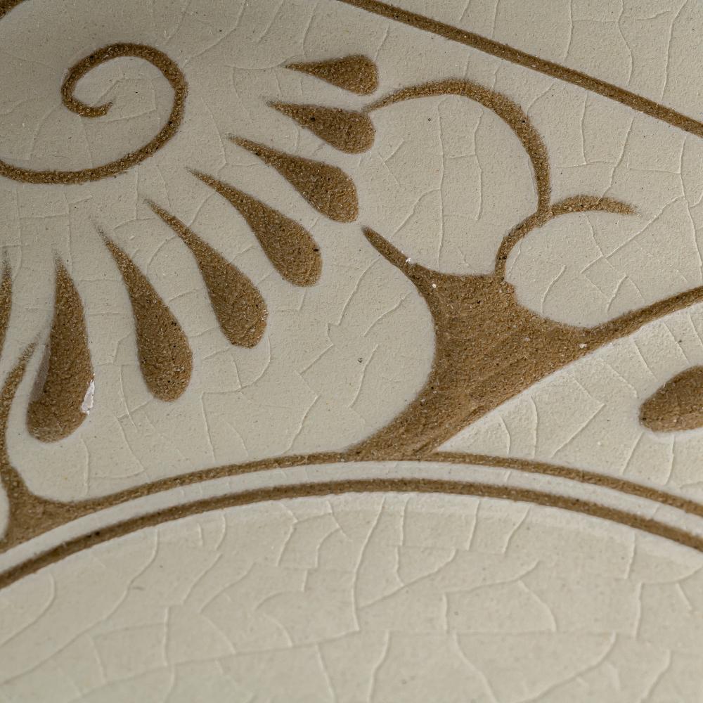 やちむん 育陶園 唐草線彫 7寸皿 白唐草 やちむん 育陶園 やちむん