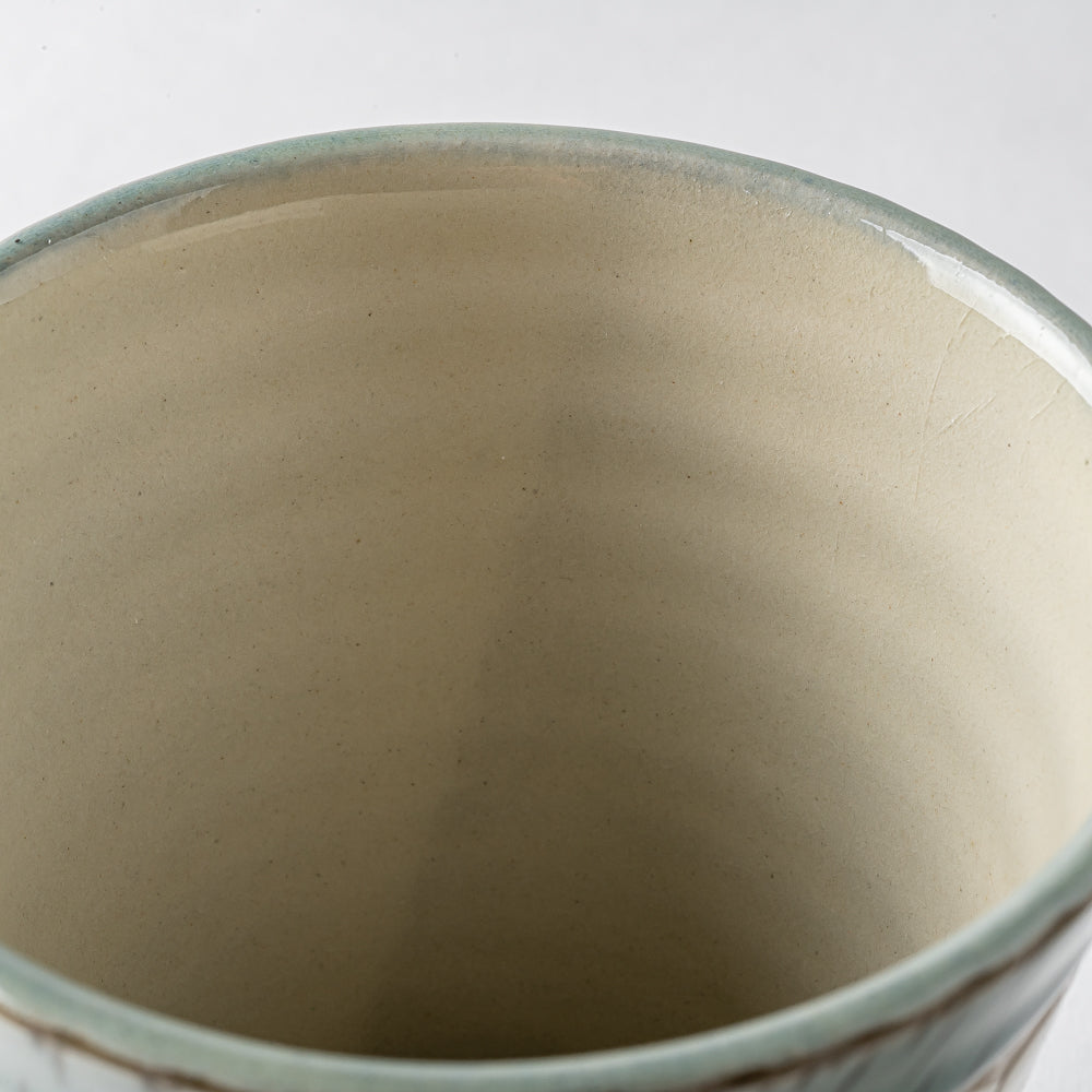 やちむん 育陶園 唐草線彫 フリーカップ中 緑釉唐草白抜 やちむん 育陶園 やちむん