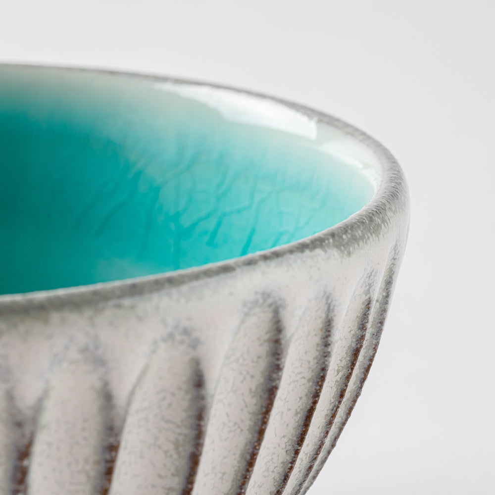 雅峰窯 鎬・碗( S )(内ターコイズブルー、外白) 丹波焼 雅峰窯 丹波焼