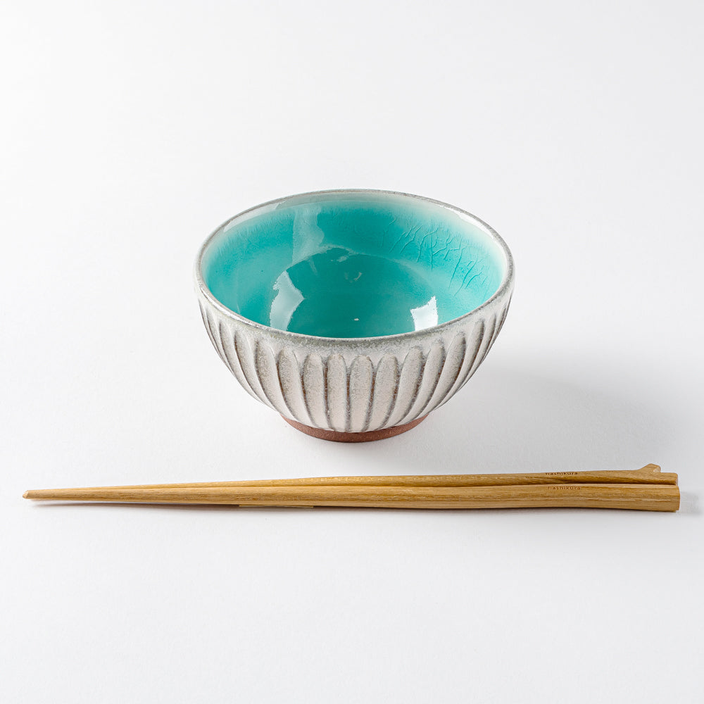 雅峰窯 鎬・碗( S )(内ターコイズブルー、外白) 丹波焼 雅峰窯 丹波焼