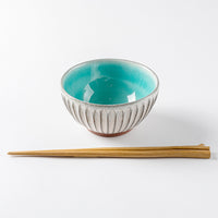 雅峰窯 鎬・碗( S )(内ターコイズブルー、外白) 丹波焼 雅峰窯 丹波焼