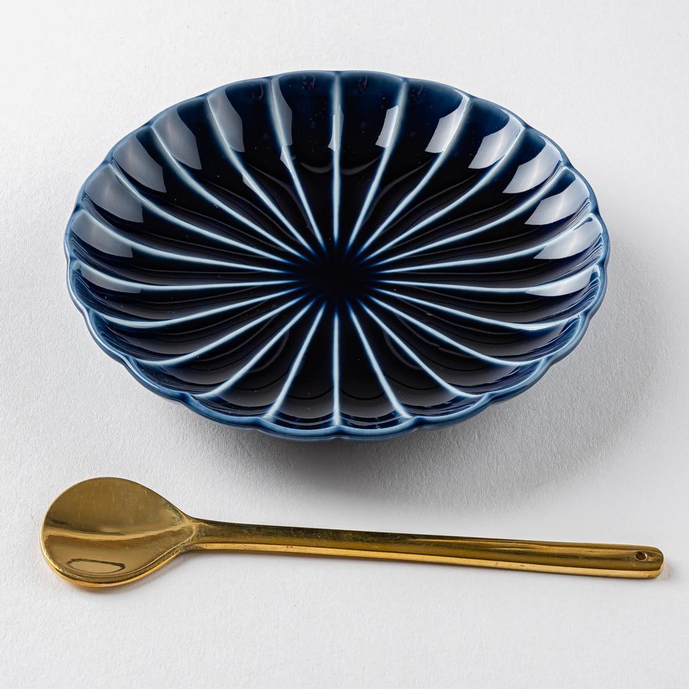 カネコ小兵製陶所 ぎやまん陶 茄子紺ブルー 四寸皿 美濃焼 カネコ小兵製陶所 美濃焼