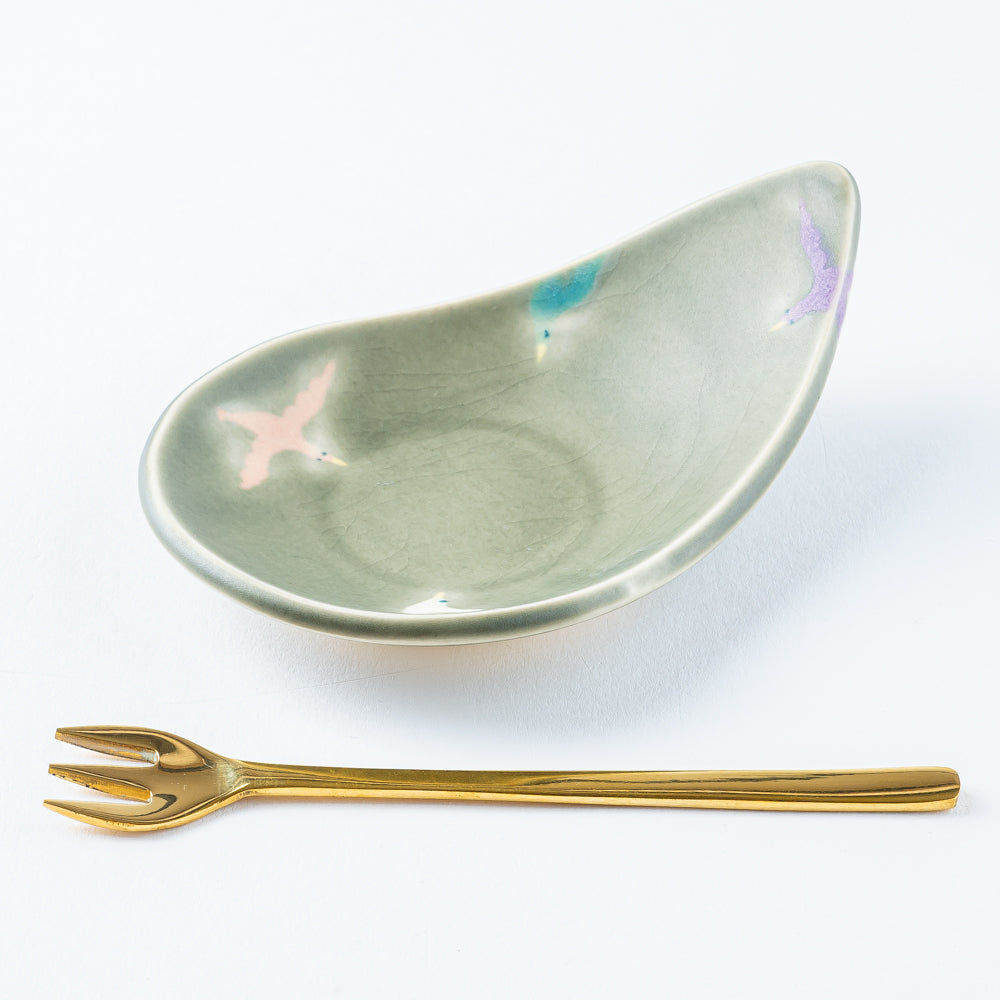 作家 柴田礼美 しずく皿-鳥/グレー 作家 柴田礼美 陶磁器作家もの