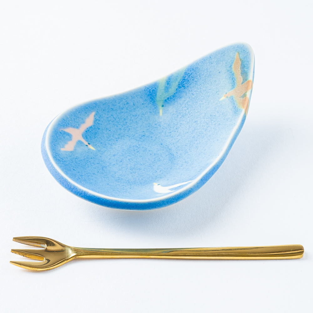 作家 柴田礼美 しずく皿-鳥/ブルー 作家 柴田礼美 陶磁器作家もの