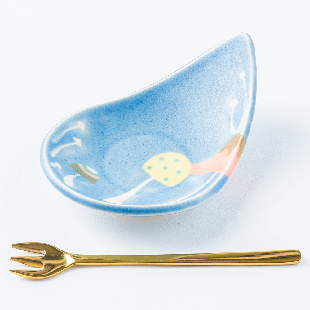 作家 柴田礼美 しずく皿20-きのこ/ブルー 作家 柴田礼美 陶磁器作家もの