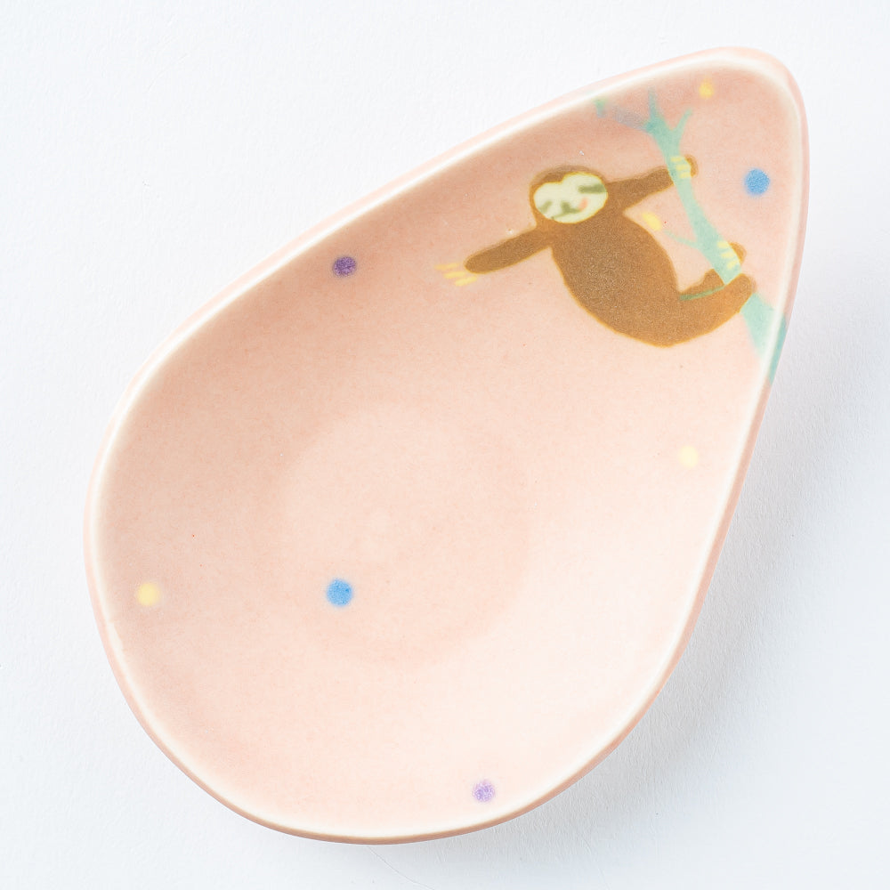 作家 柴田礼美 しずく皿20-なまけもの/ピンク 作家 柴田礼美 陶磁器作家もの