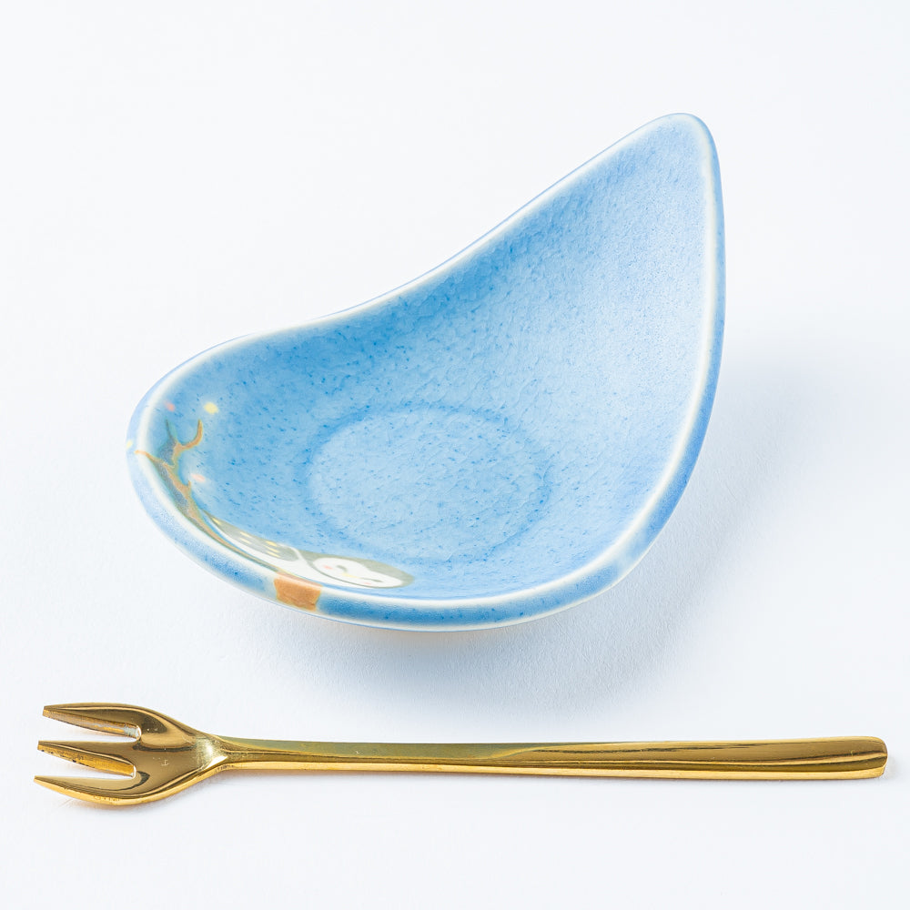 作家 柴田礼美 しずく皿20-ふくろう/ブルー 作家 柴田礼美 陶磁器作家もの