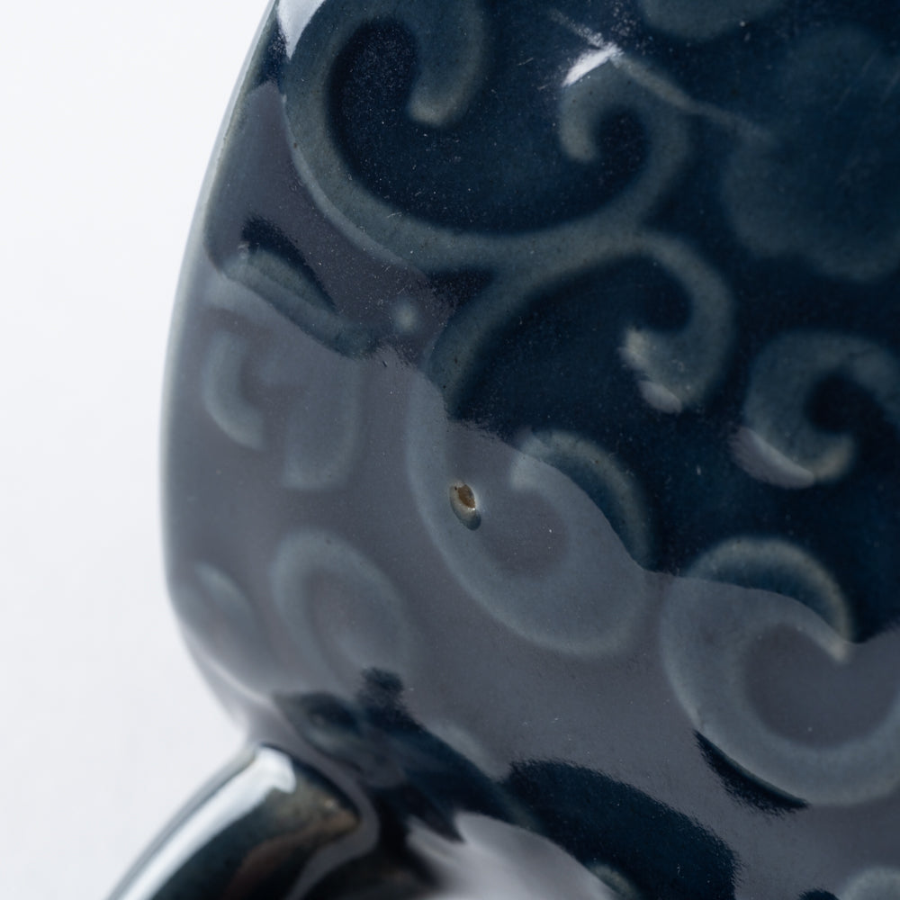 光泉窯 花柄 レリーフ マグカップ(瑠璃) 萬古焼 光泉窯 萬古焼