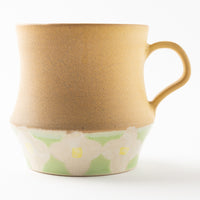 作家 佐藤牧子 お花マグカップ 黄色と緑 作家 佐藤牧子 陶磁器作家もの